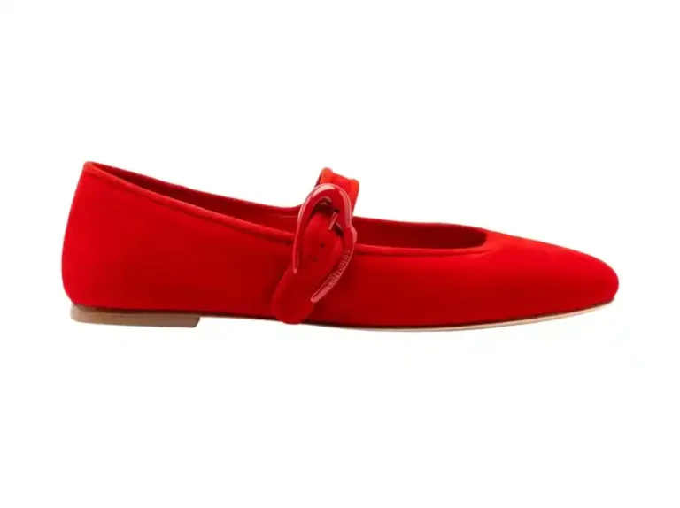 Larroudé Verona Ballet Flat In Scarlet Suede