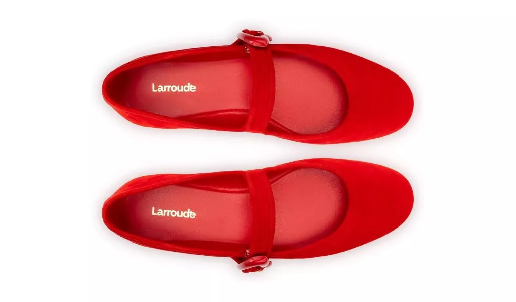 Larroudé Verona Ballet Flat In Scarlet Suede up view